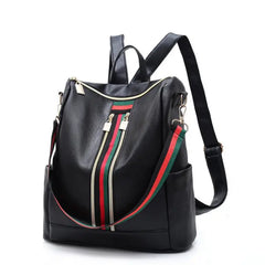 Large Capacity Backpack With Three Diagonal Stripes, Soft PU Backpack, Travel Bag, Handbag