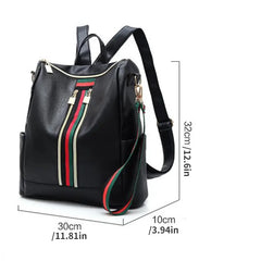 Large Capacity Backpack With Three Diagonal Stripes, Soft PU Backpack, Travel Bag, Handbag