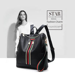 Large Capacity Backpack With Three Diagonal Stripes, Soft PU Backpack, Travel Bag, Handbag