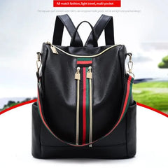 Large Capacity Backpack With Three Diagonal Stripes, Soft PU Backpack, Travel Bag, Handbag