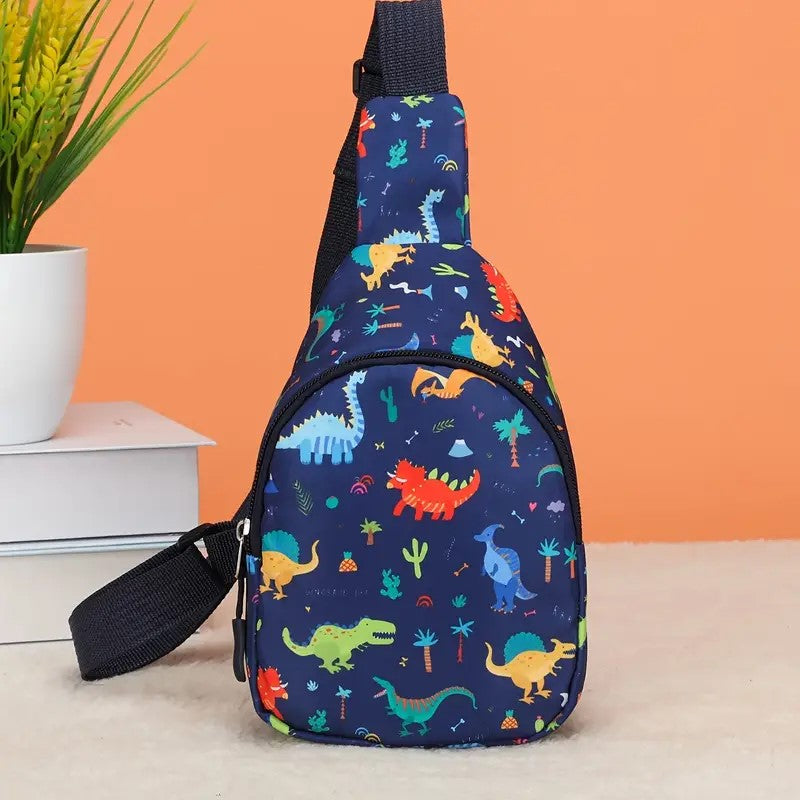 1pc Girl's Cartoon Dark Blue Leaves Dinosaur Fashion Cute Waist Bag, Ideal choice for Gifts