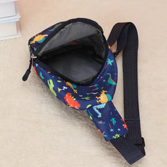 1pc Girl's Cartoon Dark Blue Leaves Dinosaur Fashion Cute Waist Bag, Ideal choice for Gifts