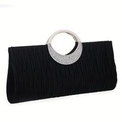 Elegant Rhinestone-Decorated Ruched Clutch Bag - Perfect for Any Party or Occasion!