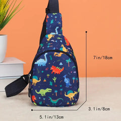 1pc Girl's Cartoon Dark Blue Leaves Dinosaur Fashion Cute Waist Bag, Ideal choice for Gifts