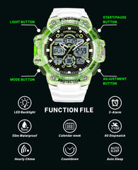 PDS-631-N6 Waterproof Digital Watch Men Big Dial Transparent Wrist Hand Clock Dual Display Backlight Diver Sport Electronic Wristwatch Male