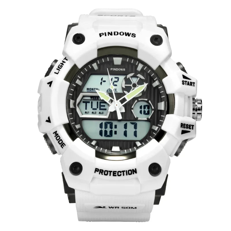 PDS-630-white Sport Outdoor 5ATM Waterproof Large Dial Fashion LED Display digital watch